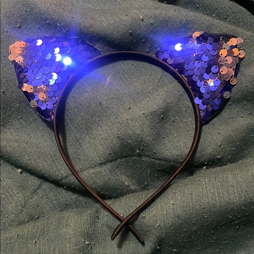 10/$10 Halloween Blue Silver Sequin Cat Ear Headband